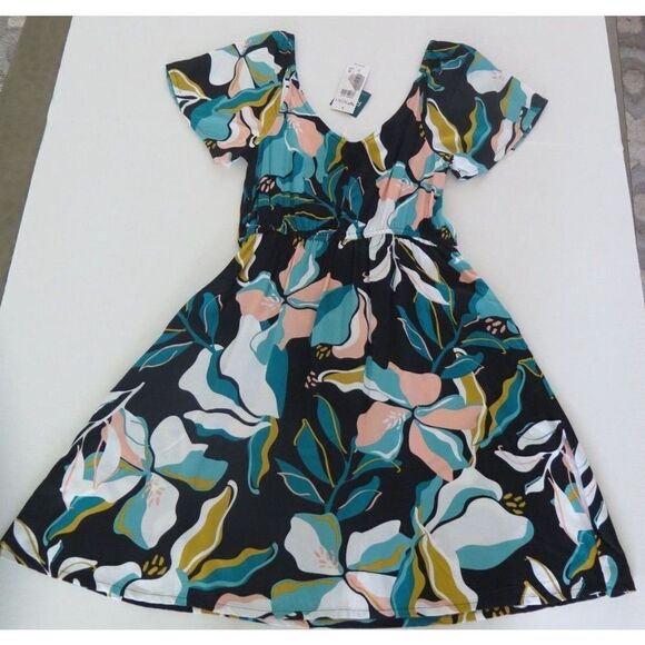 Roxy ARJWD03396 Women's Sz Small Anthracite Paradiso "Shimmy Over" Woven Dress - Picture 12 of 12